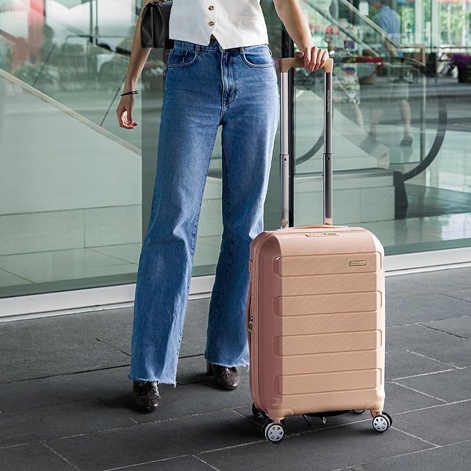 Traveler's Choice Pagosa Hardshell Expandable Luggage with Spinner Wheels, Latte Beige, 26-Inch Medium