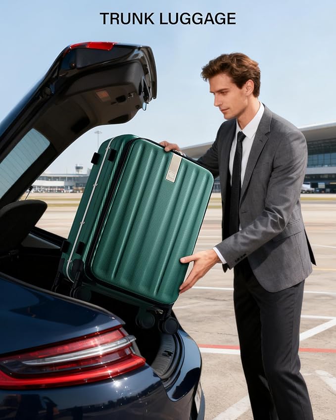 Hanke 26 Inch Large Checked Luggage PC Hard Shell Luggage Top Opening Travel Luggage Suitcases with Wheels for Woman Men.(Dark Green)