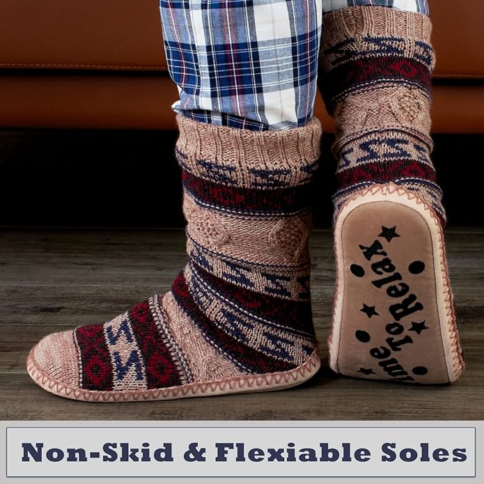 Cozylook Mens Slipper Socks Fleece Lined Non-slip Soles, Winter Soft Thick Cozy Home Boots, Warm Fuzzy House Shoes Indoor