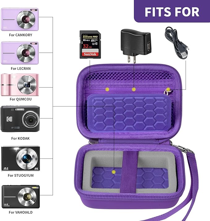 Comecase Carrying & Protective Case for Digital Camera, for CAMKORY/for Kodak Pixpro/for Canon PowerShot ELPH 180/190 / for Sony DSCW800 DSCW830 Cameras for Travel - Dark Purple