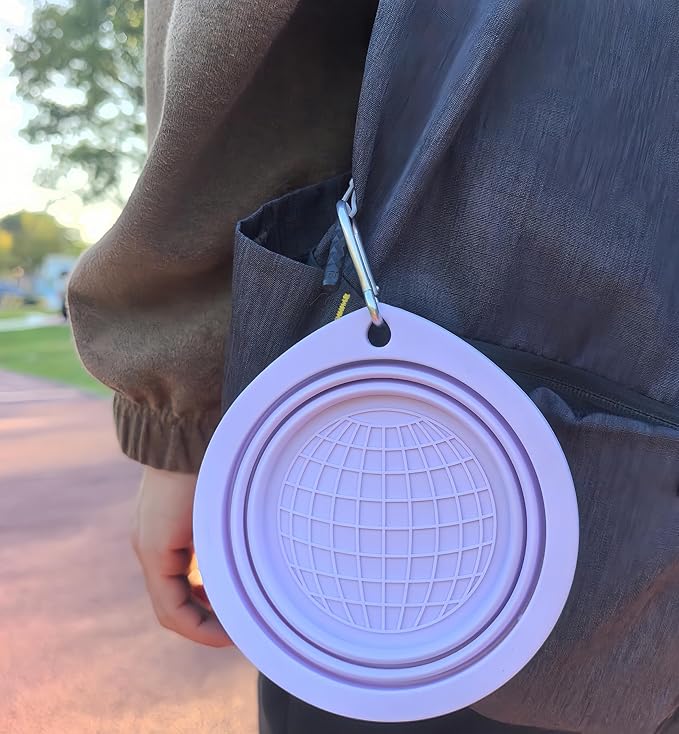 Portable Collapsible Pet Bowl - Food Grade TPR/Silicone, Foldable Dog Cat Travel Bowl with Carabiner for Hiking Camping, Easy Clean & Lightweight (Purple)