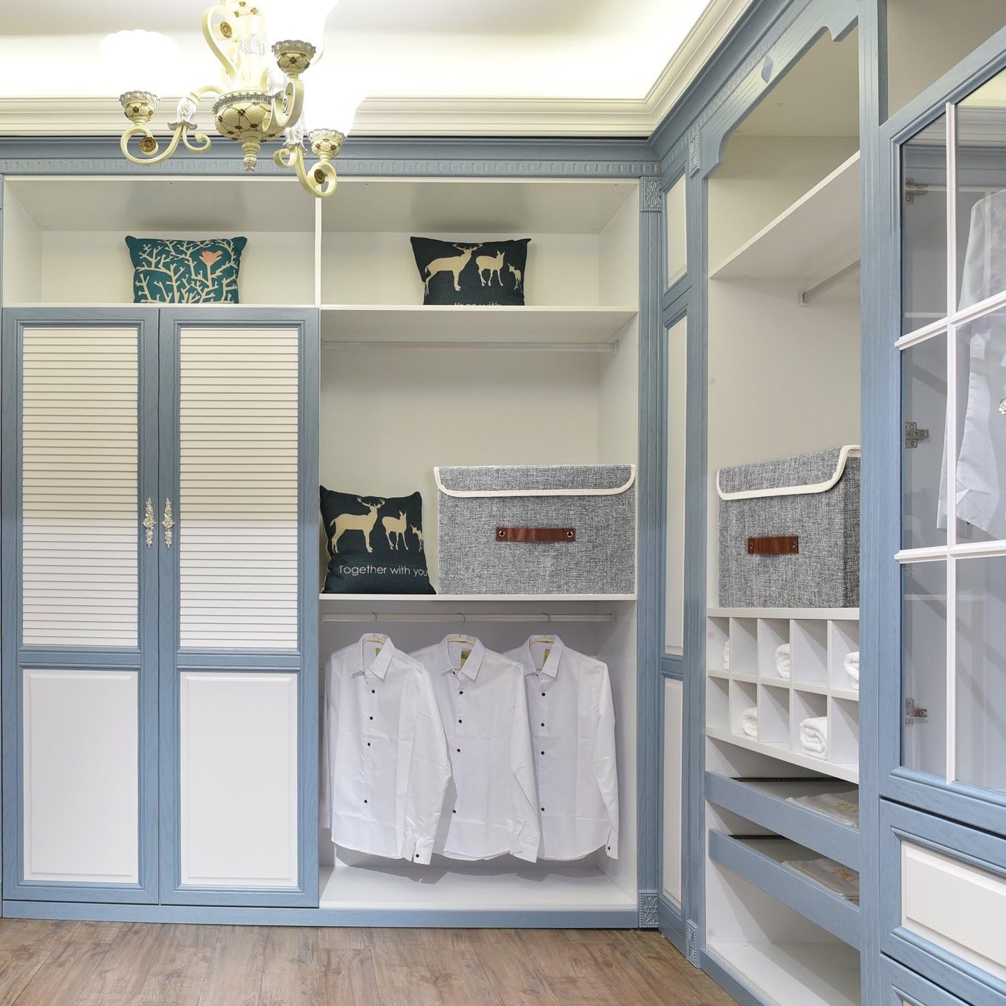 TYEERS Foldable Storage Boxes with Lids 5 Pack Fabric Storage Bins with Lids, Closet Organizers for Clothes Storage, Room Organization, Office Storage, Toys - Gray