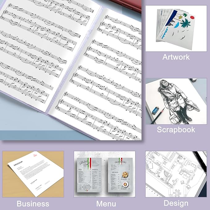 Art Binder, Presentation Book with Clear Sleeves, 60 Pocket Folder with Plastic Sleeves, Presentation Folders for Artwork Document Organizer