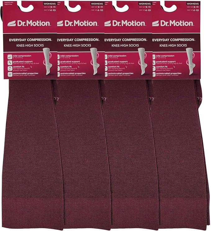 Dr. Motion Compression Knee High Socks for Women - 4 Pairs Pack