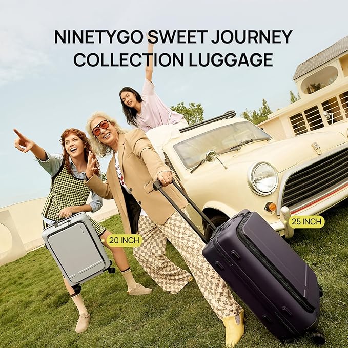 NINETYGO Carry On Luggage 22x14x9 Airline Approved, 20 Inch Suitcase with Front Compartment, Lightweight PC Hard Shell, Cup Holder, Clamshell, TSA Lock, Spinner Wheels (Creamy Matcha Tea)