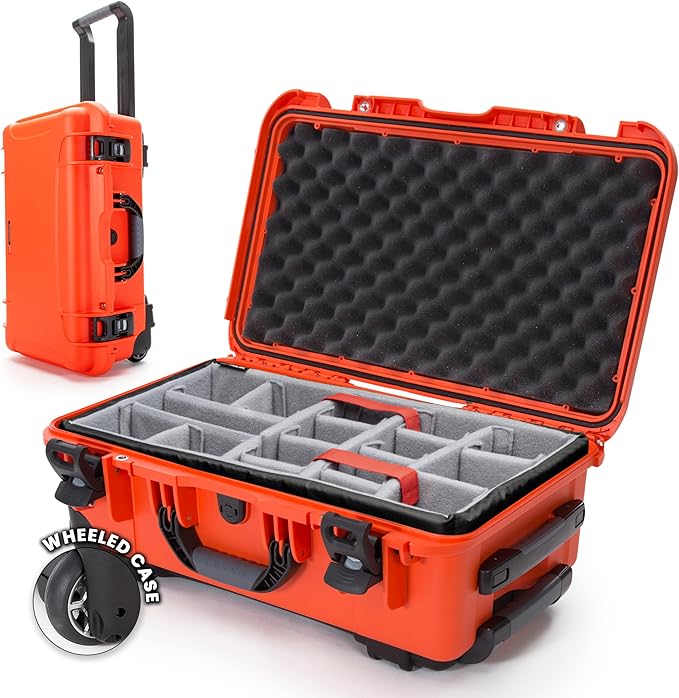 NANUK 935 Hard Case with Padded Divider – Waterproof Equipment Case with Wheels, 22” x 14” x 9” – Dustproof and Impact Resistant, Airline Carry-On Approved – Orange