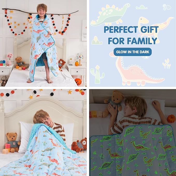 yescool Weighted Blanket 3 Pounds Weighted Lap Blanket, Glow in The Dark Dinosaur Heavy Blankets, Warm Minky Weighted Throw Blanket Gifts for 20-40lbs, 36"x48"