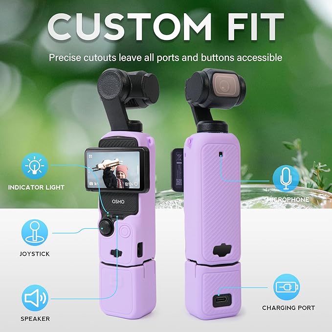 Protective Case for DJI Osmo Pocket 3 / Xtra Muse Camera, Soft Silicone Grip Cover with Screen Protection & Mic, Lightweight, Anti-Scratch, for Travel, Vlogging, Daily Filming – Purple
