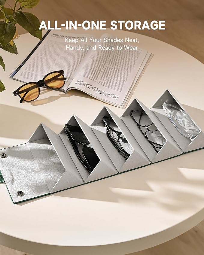 CO-Z Travel Sunglasses Organizer, Foldable Travel Sunglass Case with 5 Slots for Multiple Pairs, Portable Eyeglasses Holder