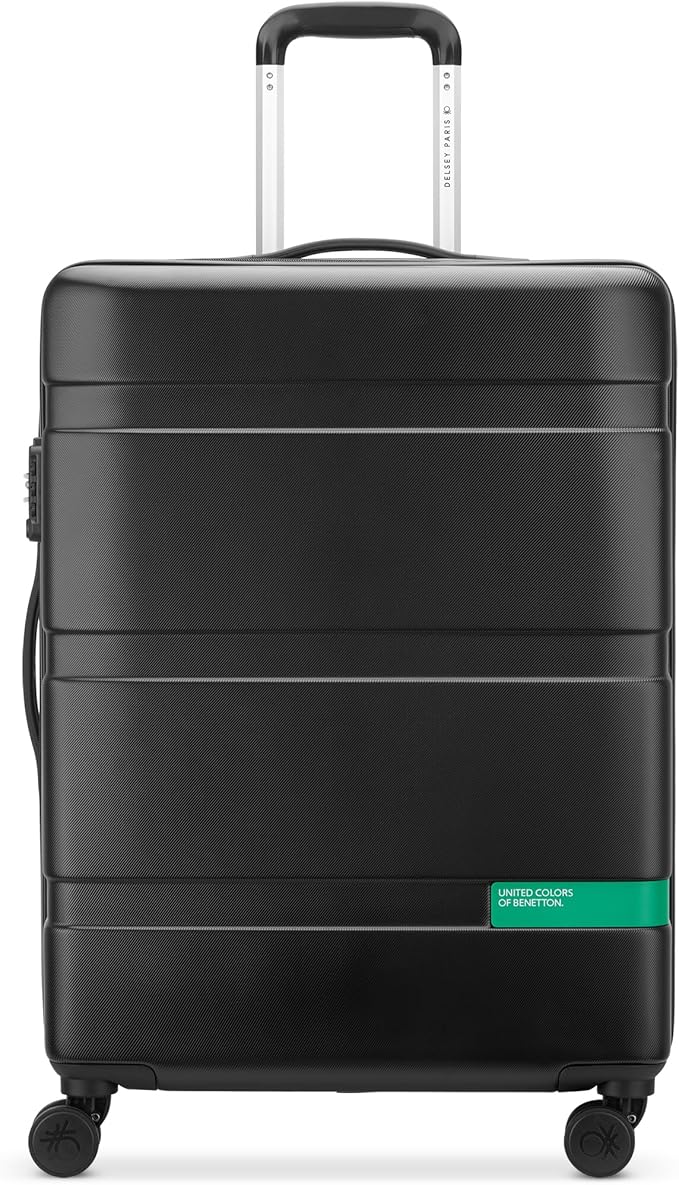 United Colors of Benetton Now! Hardside Luggage with Spinner Wheels, Black, Checked-Medium 23 Inch