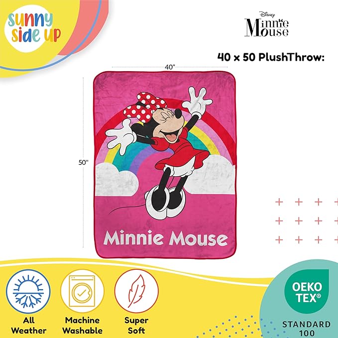 Sunny Side Up Disney Minnie Mouse Plush Travel Throw Blanket - Measures 40 x 50 Inches - Super Soft & Cozy Rainbow Travel Accessories