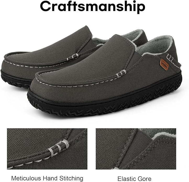 LongBay Men's Moccasin Slippers Comfy Warm Memory Foam House Shoes Winter for Indoor Outdoor