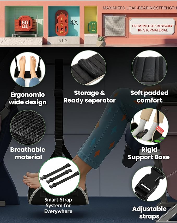 Premium Wheelchair Foot sling Hammock noncollapsible with separator and storage for Walker Rollator Holder long flight Leg attachment replacement elevating Portable Medical swing Essential Accessories