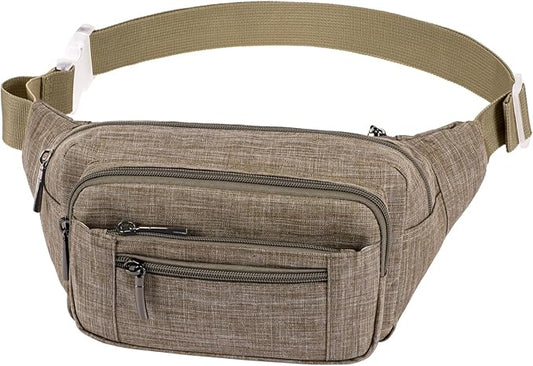 Packism Fanny Packs for Women Men - 6 Pockets Large Crossbody Waist Bag with Adjustable Strap Belt Bag for Travel Running Hiking