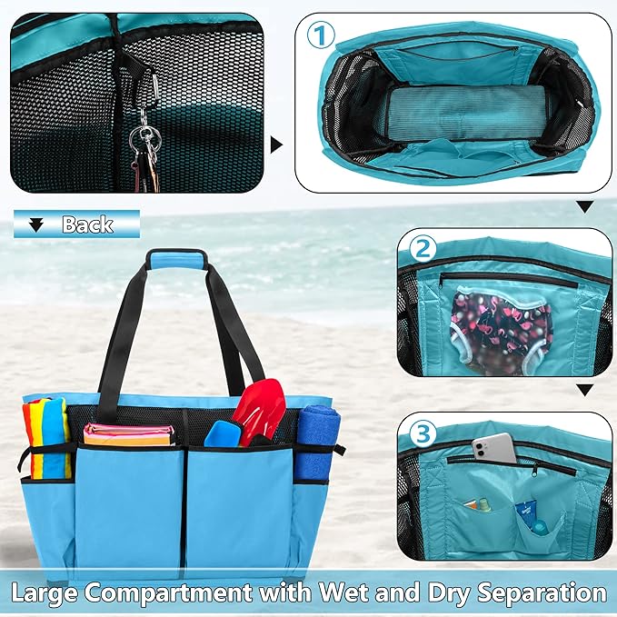 Fasrom Extra Large Mesh Beach Bag with Zipper Bottom, Oversized Tote Bag for Pool, Travel and Boating (Empty Bag Only)