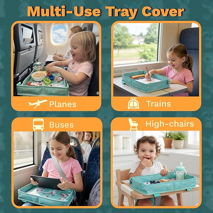 Waterproof Airplane Tray Table Cover – Universal Fit & Easy Setup – Airplane Tray Cover Kids - Use in Buses, Trains, High Chairs I Plane Travel Essentials for Kids 1-5 Years