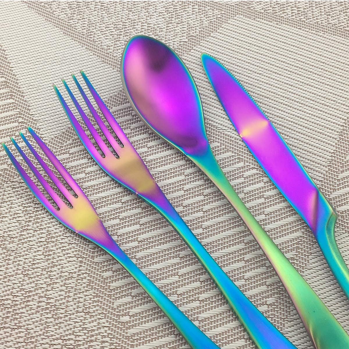 Rainbow Silverware Set, 6-Piece Stainless Steel Flatware Set Service for 1, Tableware Cutlery Set for Home and Restaurant, Knives Forks Spoons, Matte Finish, Dishwasher Safe (Rainbow)