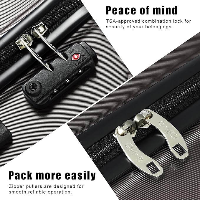 Coolife Luggage Suitcase Carry-on Spinner TSA Lock USB Port Expandable (only 28’’) Lightweight Hardside Luggage (Gray, M(24in))