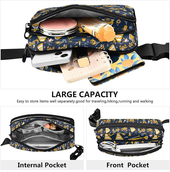 Funny Trucks Excavator Fanny Pack for Women Men Water Resistant Fashion Waist Packs with Adjustable Strap Belt Bag for Travel Workout Jogging Hiking 21219378