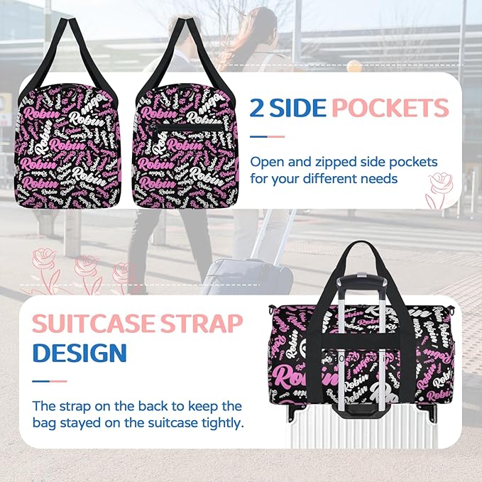 Custom-Dance-Gymnastics-Bag for Girls Personalized Kids Duffle Bag Cheerleader Team Bag for Travel Gym Sport Pink White