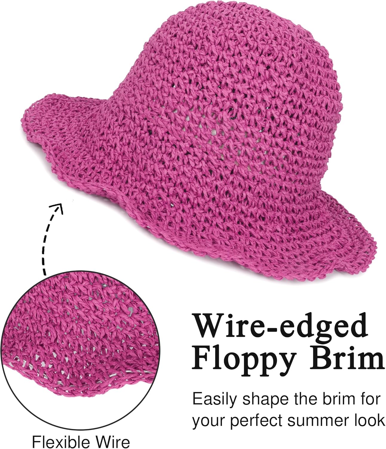 Womens Wide Brim Straw Sun Hat Foldable Floppy Crochet Beach Hat for Summer