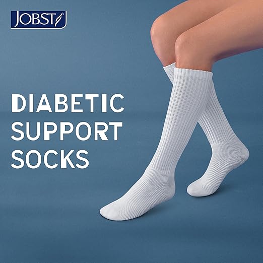 JOBST SensiFoot Diabetic Compression Socks for Men and Women 8-15 mmHg with Seamless Toe and Moisture Management - Extra Padding in Toe, Foot, and Heel Area - Knee High - Closed Toe - White, Small