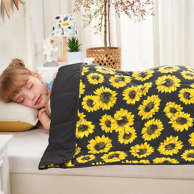 yescool Weighted Blanket 7 Pounds Cooling Weighted Lap Blanket, Sunflower Heavy Blanket for Sleeping, Breathable Weighted Throw Blanket Gifts for 60-80lbs, 40"x60"