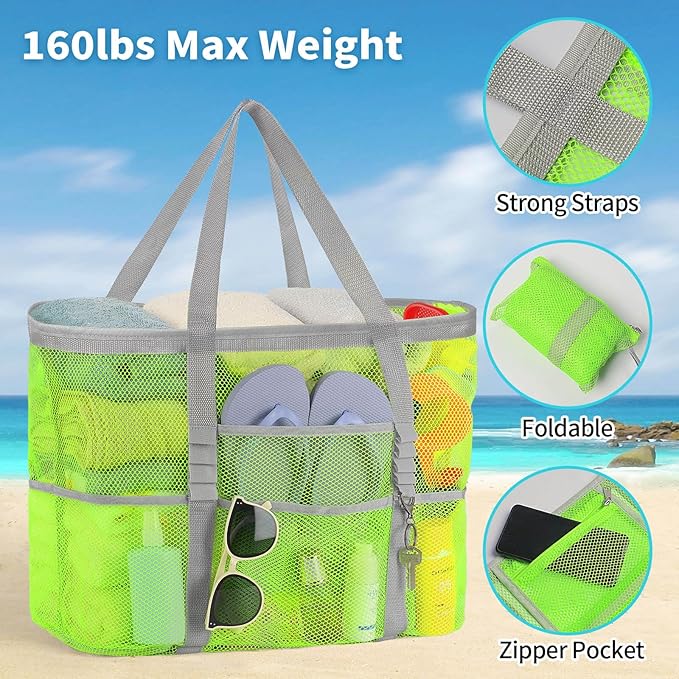 Mesh Beach Bag Vacation Essentials - Large Tote Pool Bag for Women Vacation Essentials Beach Accessories