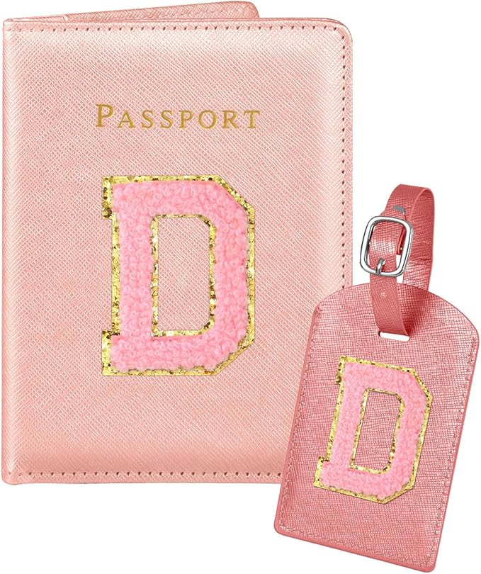 Slohif Passport Holder Initial Lugguage Tag Set Suitcase Cover Wallet Case for Travel Women - Leather Letter Passport Book Personalized Organizer Card Protector Sleeve Essentials Slim Carrier Red D