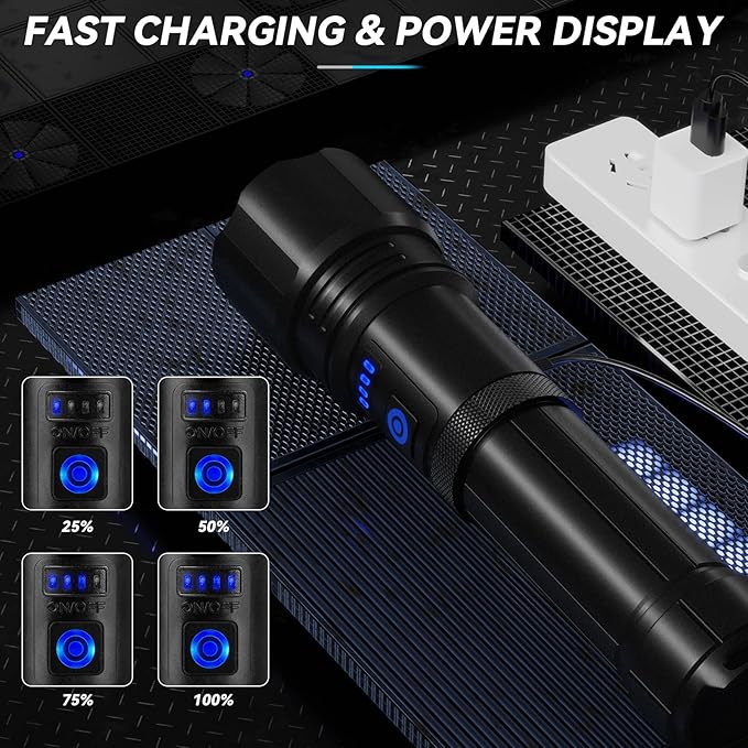 Flashlight LED Rechargeable Flashlights High Lumens, 99,000 LM Super Bright Powerful Flashlight, High Powered Flash Lights Waterproof Handheld Flashlights for Home Camping Hiking(2 Pack)