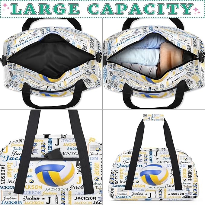 Custom Name Duffel Bag for Boys, Personalized Sports Gym Bag Overnight Travel Weekender Bag Lightweight Carry On Sleepovers Bag for School Practice Gymnastics