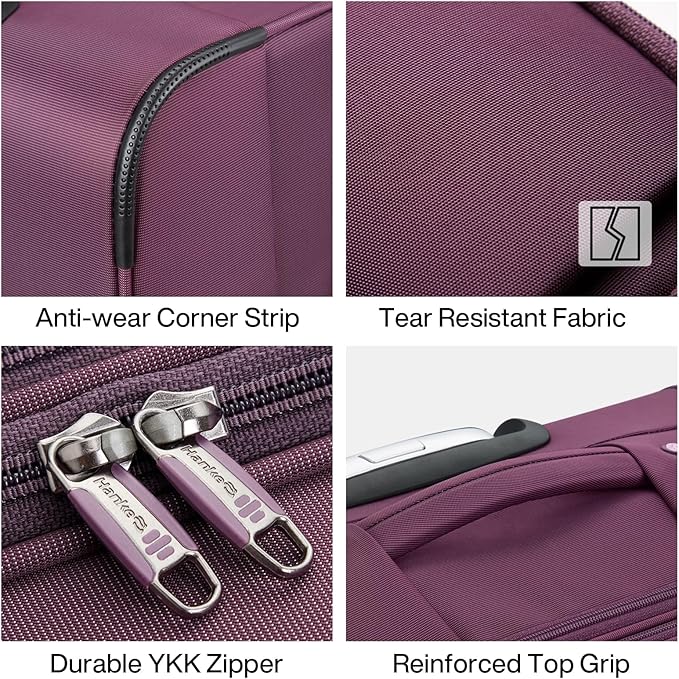 Hanke Softside Expandable 20 Inch Carry On Luggage with Wheels Airline Approved, TSA Luggage Lightweight Rolling Suitcases for Travel Carry On Bag(Purple)