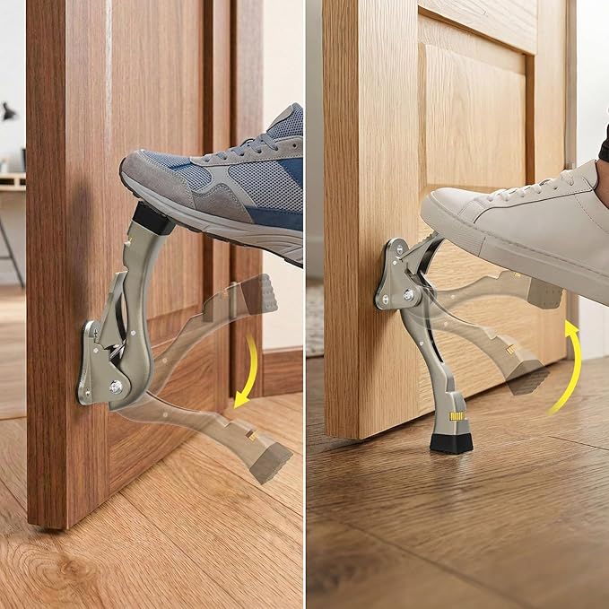 Gotega Door Stopper, 2 Packs Kickdown Door Stop with One Touch Adjustable Height and Rubber Tip 4 Inches, Heavy Duty Door Stops, Door Holder, Bottom of Door - Satin Nickel