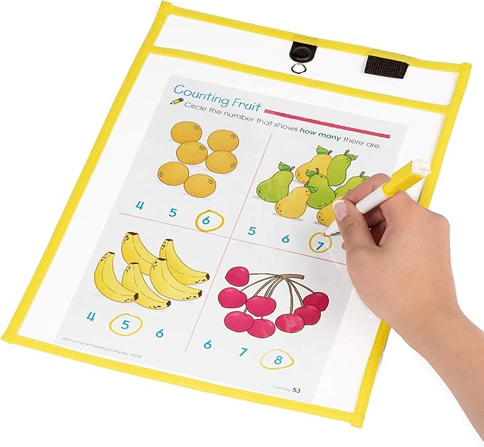Magnetic Dry Erase Pockets by Two Point (6-Pack) - Portrait - Clear Dry Erase Pocket Sleeves, Job Shop Ticket Holders, Clear Paper Sleeves Protectors, Magnetic Pouch