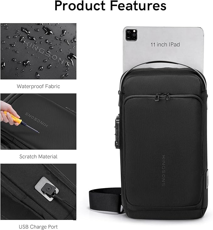 Kingsons Anti-theft Sling Backpack with Lock& Charger for Men