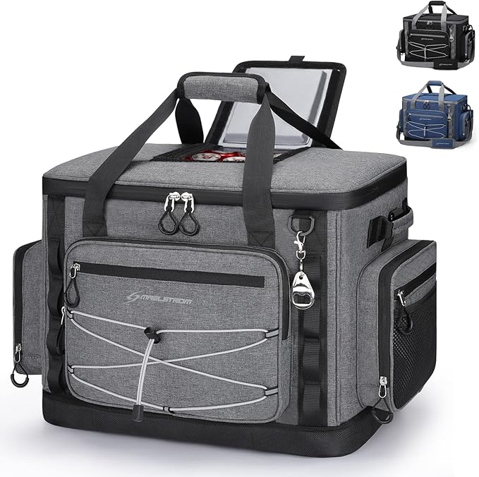 Maelstrom 80 Can Soft Sided Cooler Bag, Insulated Hard-Bottom, Leakproof, Portable, Gray