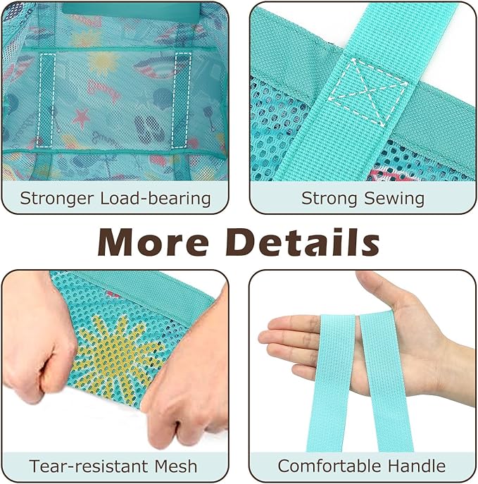 Mesh Beach Bag with Zipper, Large Beach Tote for Women, Toys Pool Swim Bag Travel Vacation Cruise Essentials
