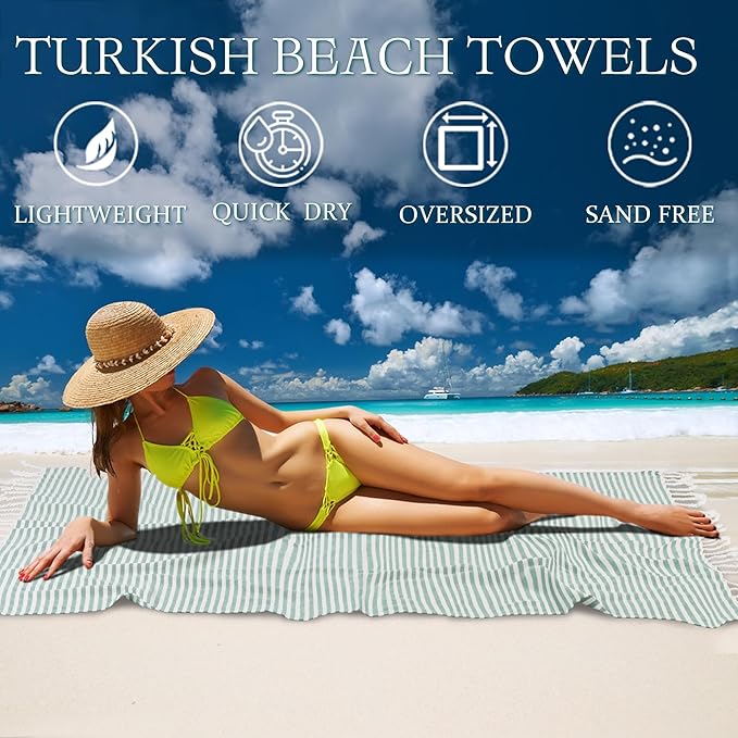 12 Pack Turkish Striped Beach Towels Bulk Oversized 39"x71" Large Bath and Pool Set Quick Dry Lightweight Travel Towel for Adult,100% Cotton