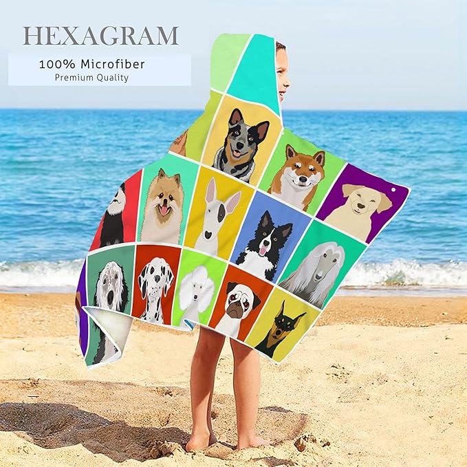 Bonsai Tree Summer Bright Hooded Beach Towel, Dog Lover Kids Poncho Towel for Boys Girls, Quick Dry 30''x50” Bath Towel for Pool Swiming Boys Gifts
