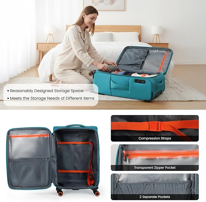 28 inch Luggage with Spinner Wheels,Large Softside Expandable 20% Checked Luggage w/TSA LOCK,Lightweight Durable Rolling Luggage for Men/Women（SkyBlue,28in）