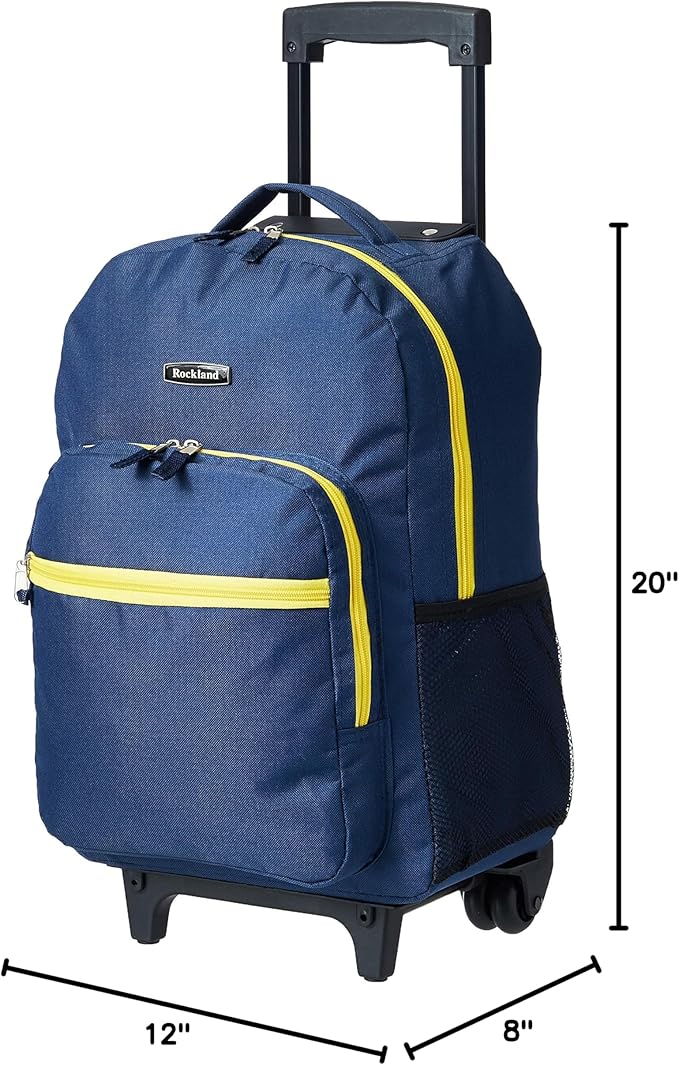 Rockland Double Handle Rolling Backpack, Navy, 17"