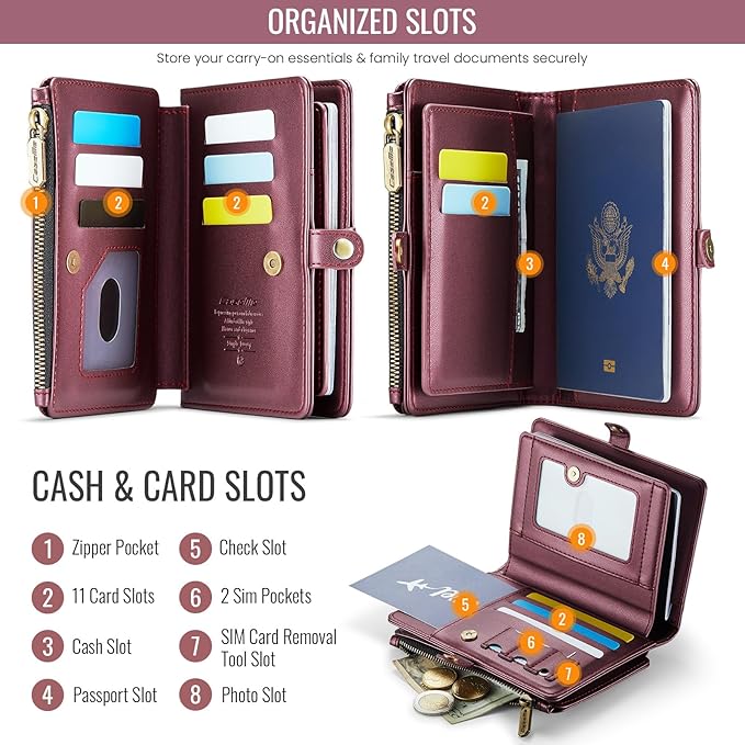 ASAPDOS Passport Holder Wallet Case Wallet for Men Women Wine Red