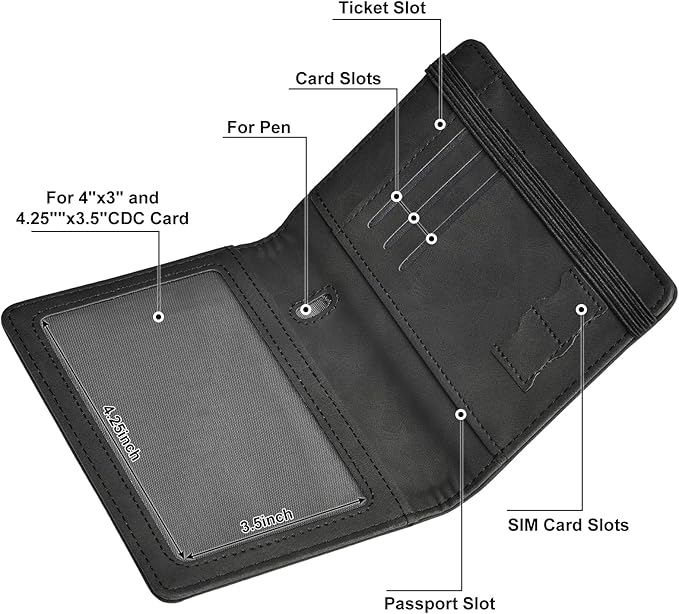 HerriaT Passport and Vaccine Card Holder Combo,Cover Case with CDC Vaccination Card Slot, Leather Travel Documents Organizer Protector, with RFID Blocking, for Women and Men