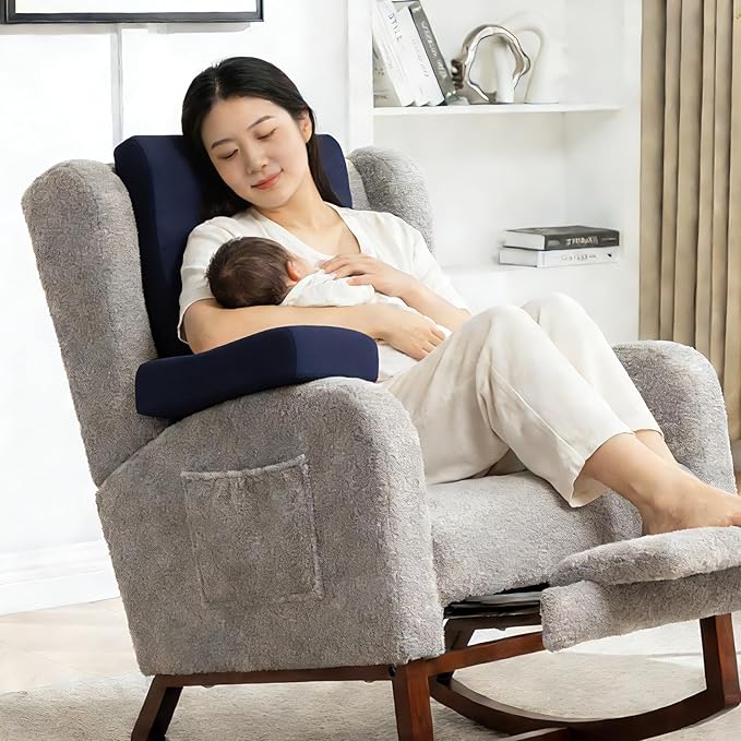 HAVARGO 2-in-1 Neck Pillow Lumbar Support Pillow for Recliner Couch& Glider Chair - High Resilient Foam Ergonomic Back Support for High-Back Rocking Chairs, Glider Rocker Replacement Cushions Navy S