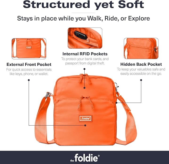 The Foldie Foldable Sling Bags for Women - Anti-theft Crossbody Bags with RFID Protection - Water Repellent Crossover Bag
