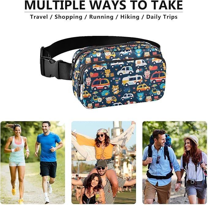 Kawaii Animal Car Fanny Pack for Women Men Water Resistant Fashion Waist Packs with Adjustable Strap Belt Bag for Travel Workout Jogging Hiking 21220288