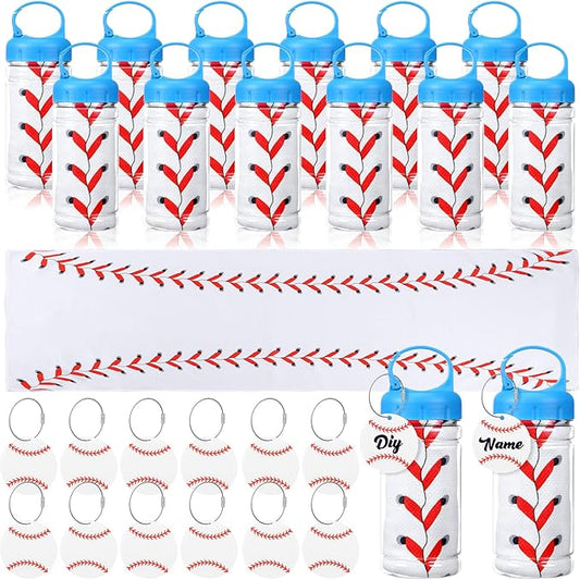 12 Pack Baseball Cooling Towels with Baseball Acrylic Luggage Tags, 40"x12" Breathable Chilly Ice Towel for Neck with Plastic Container, Sport Towel for Players Team Gift Sport Party Favors