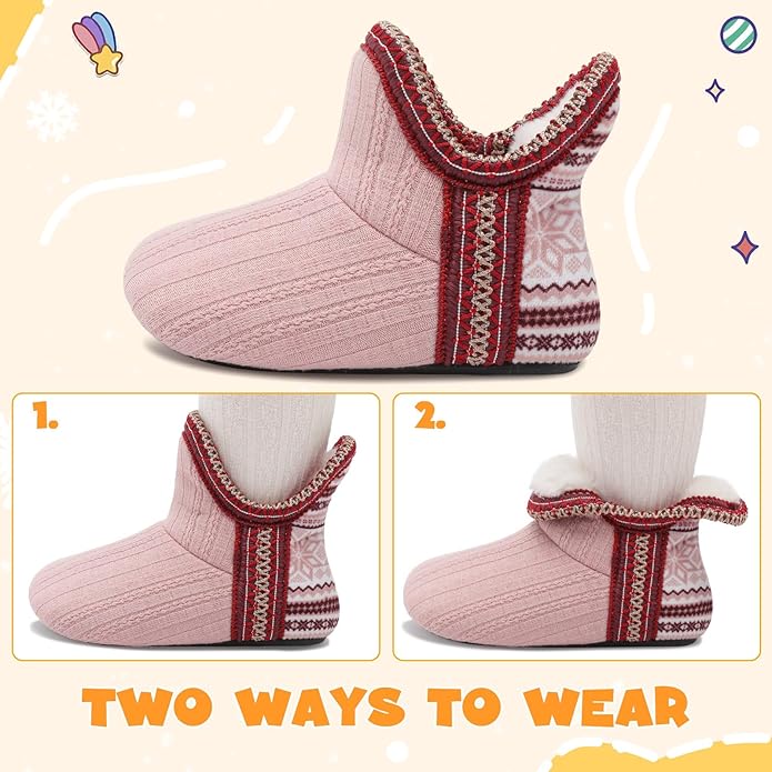 LeIsfIt Toddler Slippers Boys Girls Cozy Warm House Shoes Kids Non-slip Winter Slipper Booties Slip on Plush Lining Sock Slippers