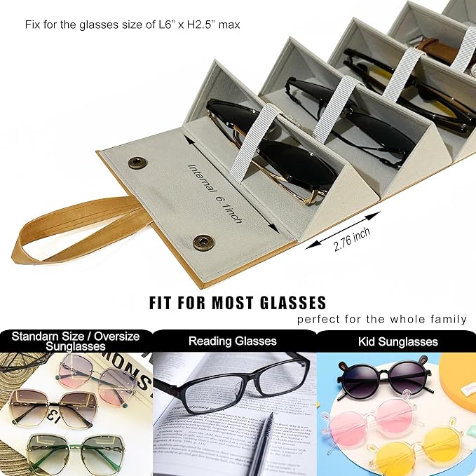 Longjet Sunglasses Organizer Travel Glasses Case 5 Slots Multiple Pairs Eyeglasses Storage Box Hanging Eyewear Holder