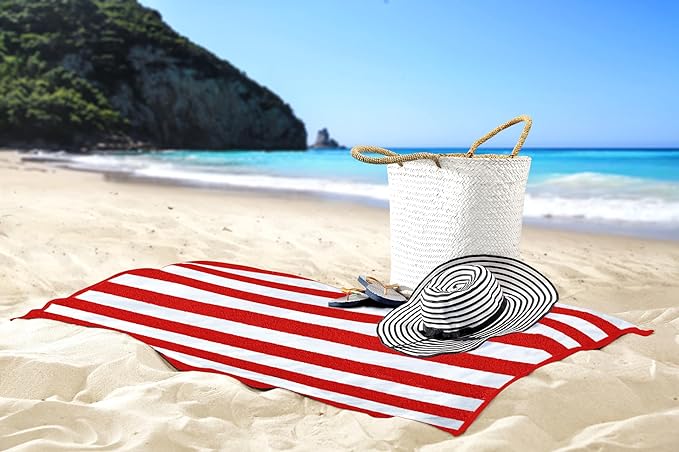 Utopia Towels 4 Pack Cabana Stripe Beach Towel, 30 by 60 Inches, Oversized 100% Ring Spun Cotton Pool Towels, Highly Absorbent Quick Dry Bath Towels for Beach, and Swim, Red